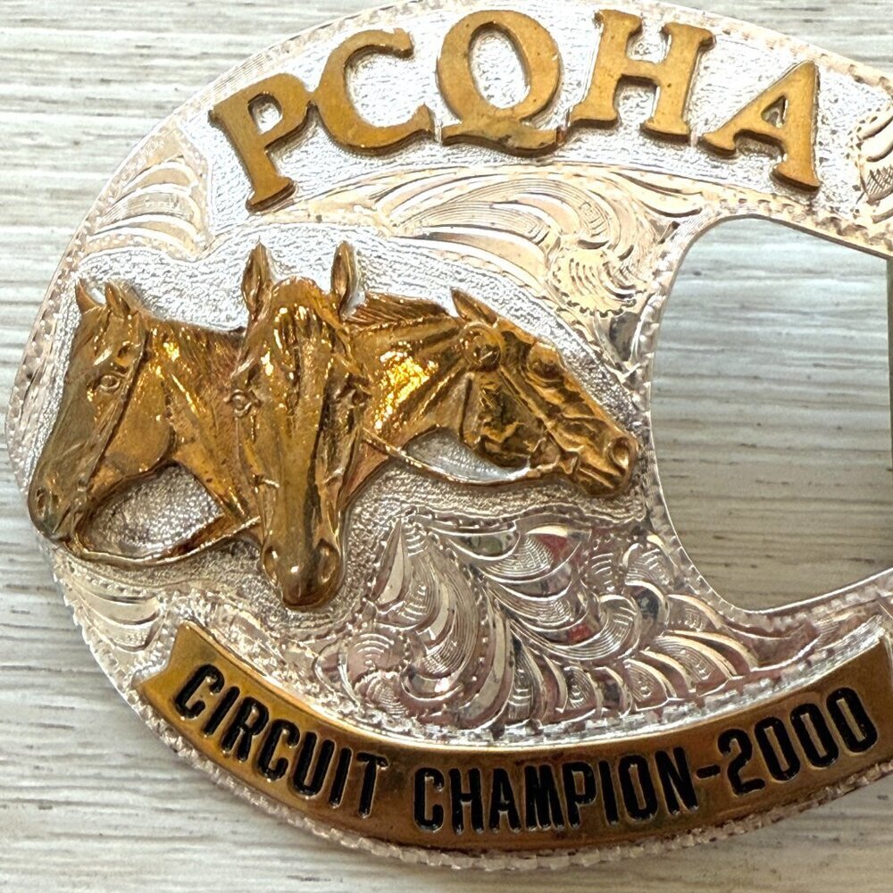 Vintage Silverado Buckle Silver PCQHA Circuit Champion 2000 Western Rodeo Horse - Picture 2 of 11